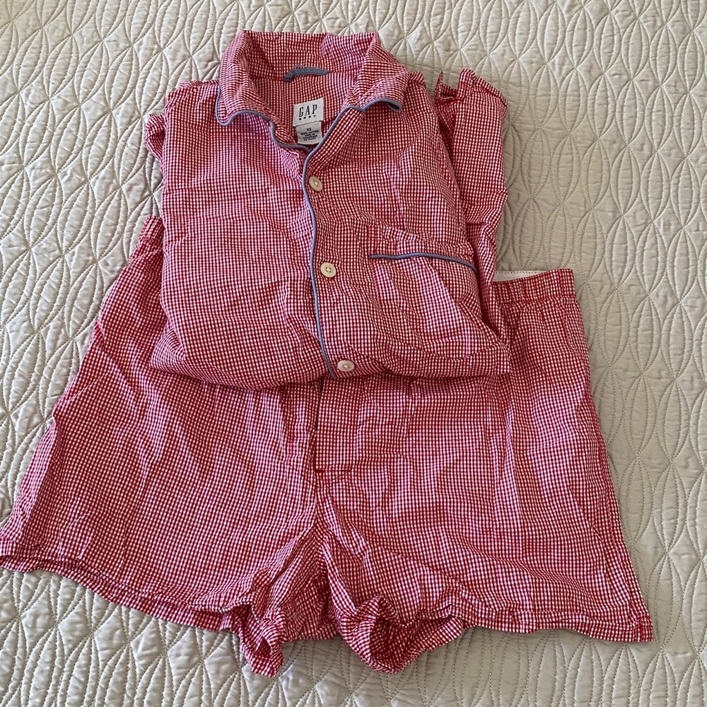 Gap Body Red Gingham Poplin Pajama Top & Short Set